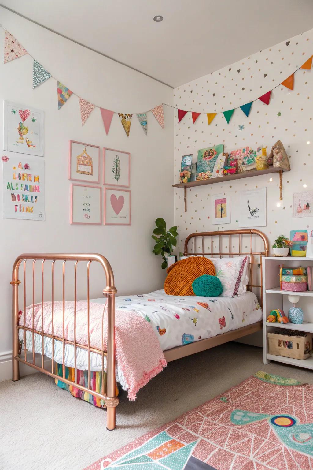 Rose gold adds whimsy to a child's room.