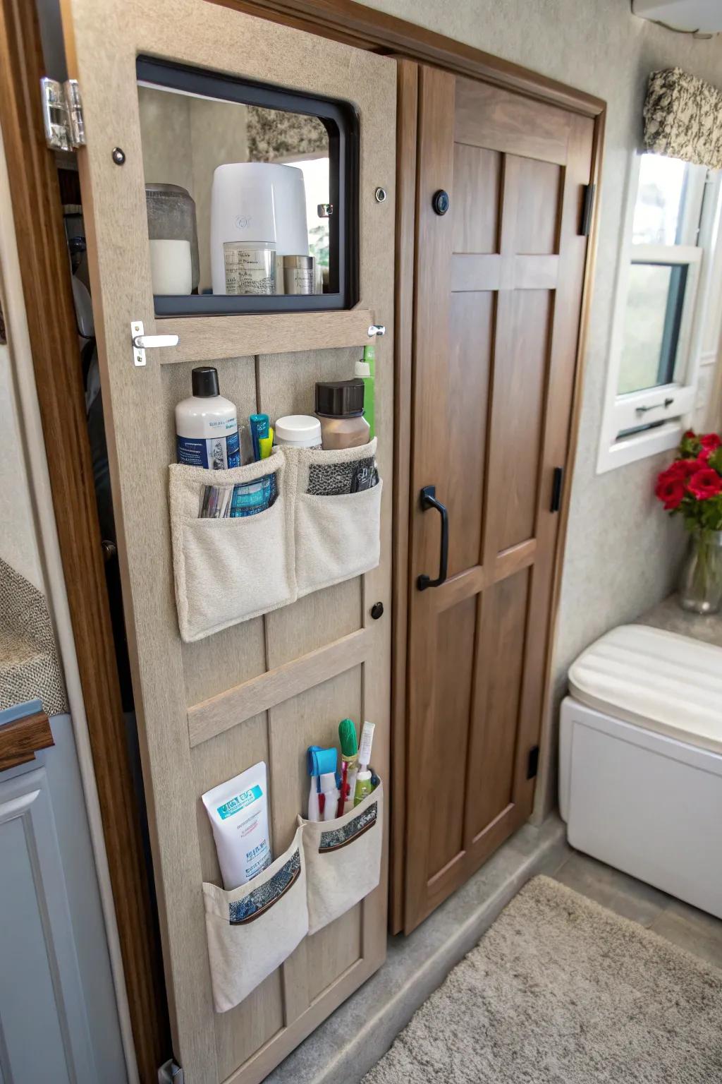 Maximize cabinet doors with storage pockets.