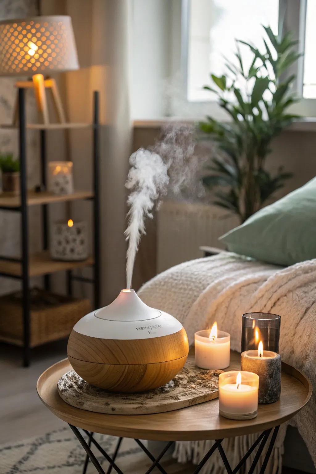 Aromatherapy adds a calming scent.