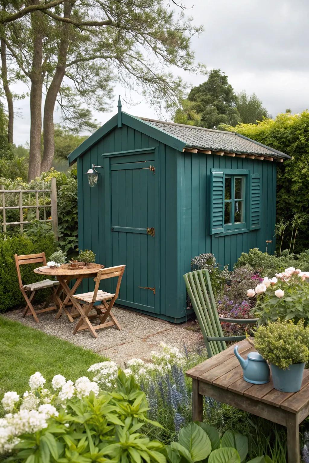 Deep teal sheds offer rich sophistication and a touch of luxury.