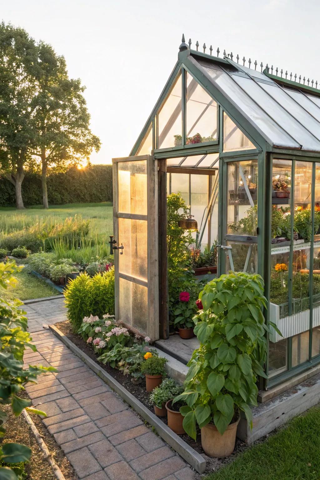 A garden shed transformed into a mini greenhouse.