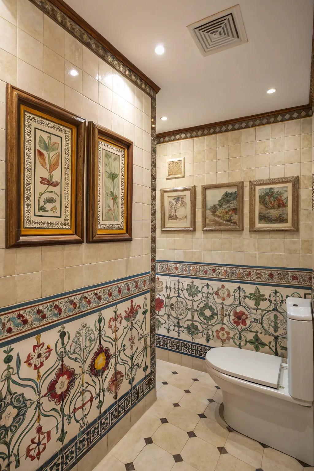 Artistic elements turn this bathroom into a visual delight.