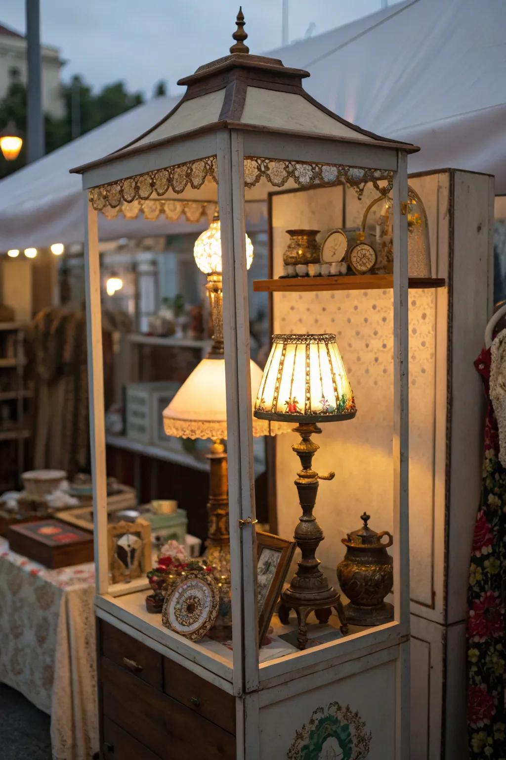 Warm lighting from vintage lamps creating ambiance