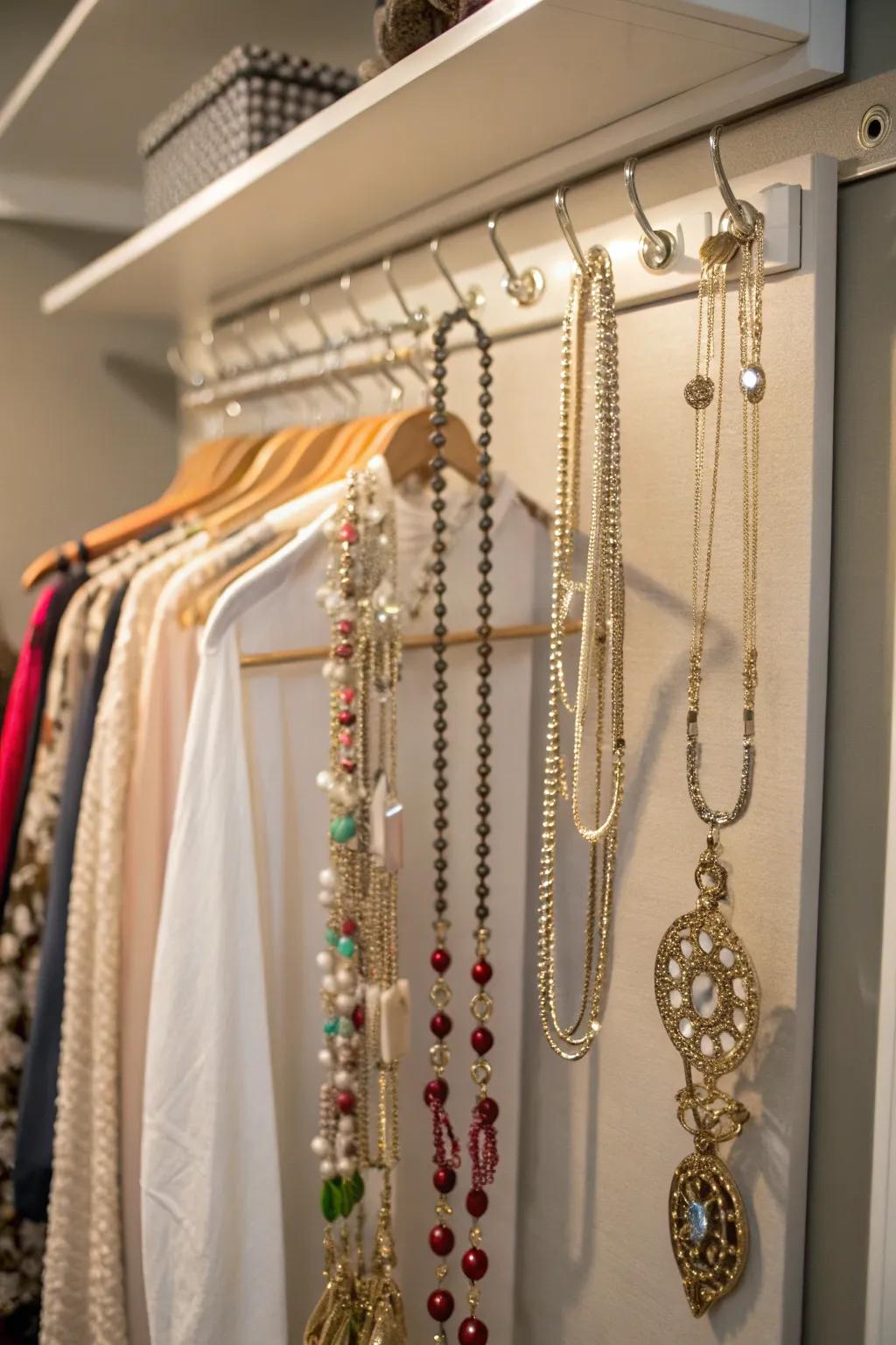 Keep jewelry organized and tangle-free with a hanging organizer.