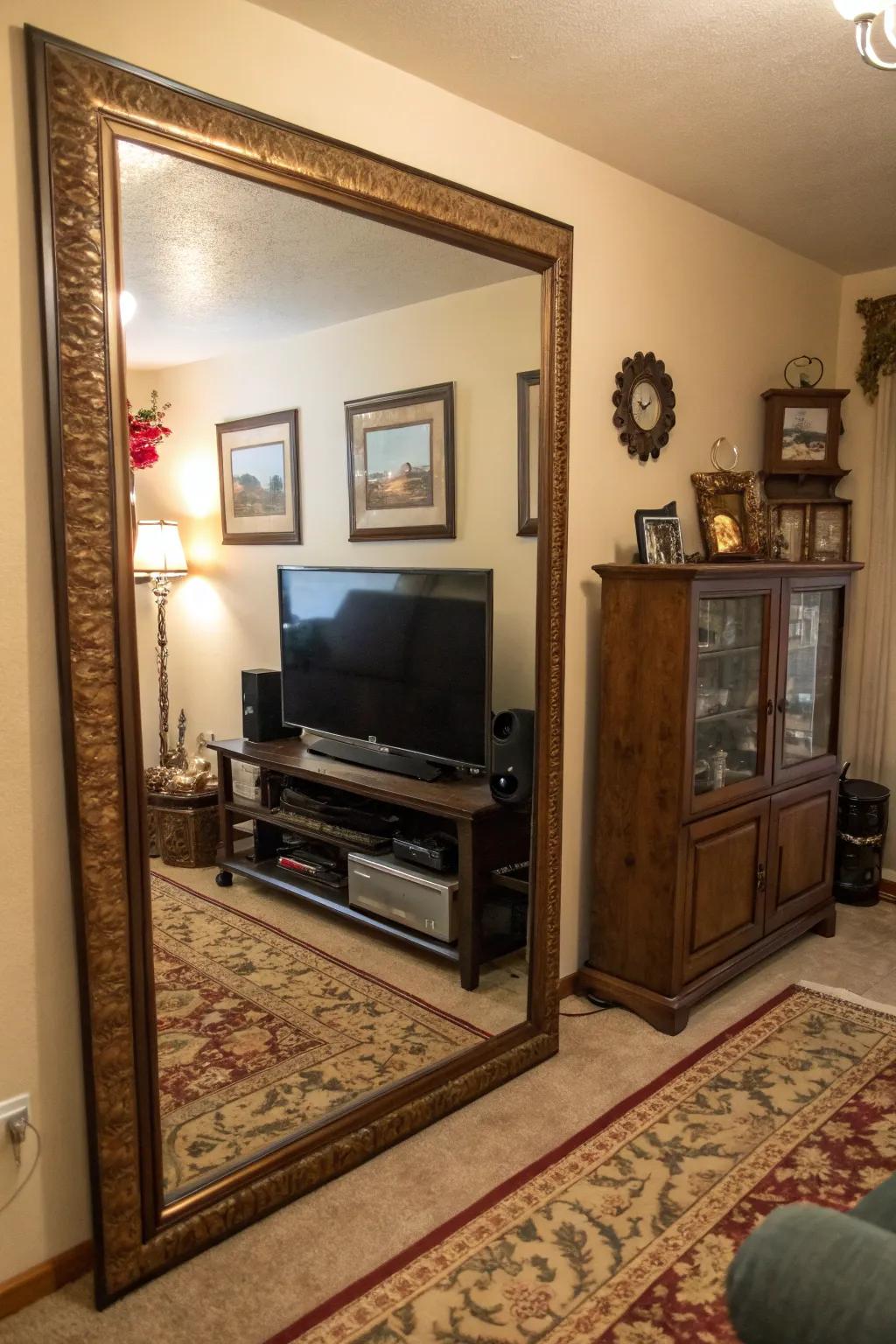 Reflective surfaces can create the illusion of a larger living area.