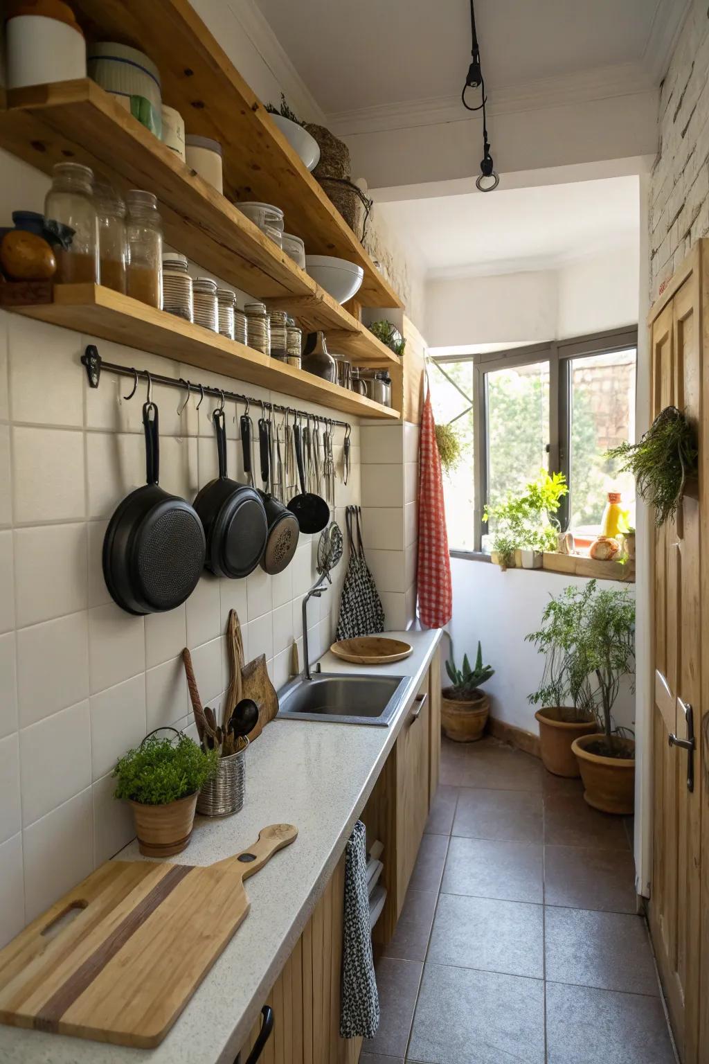 Functional accessories enhance this kitchen's usability and charm.