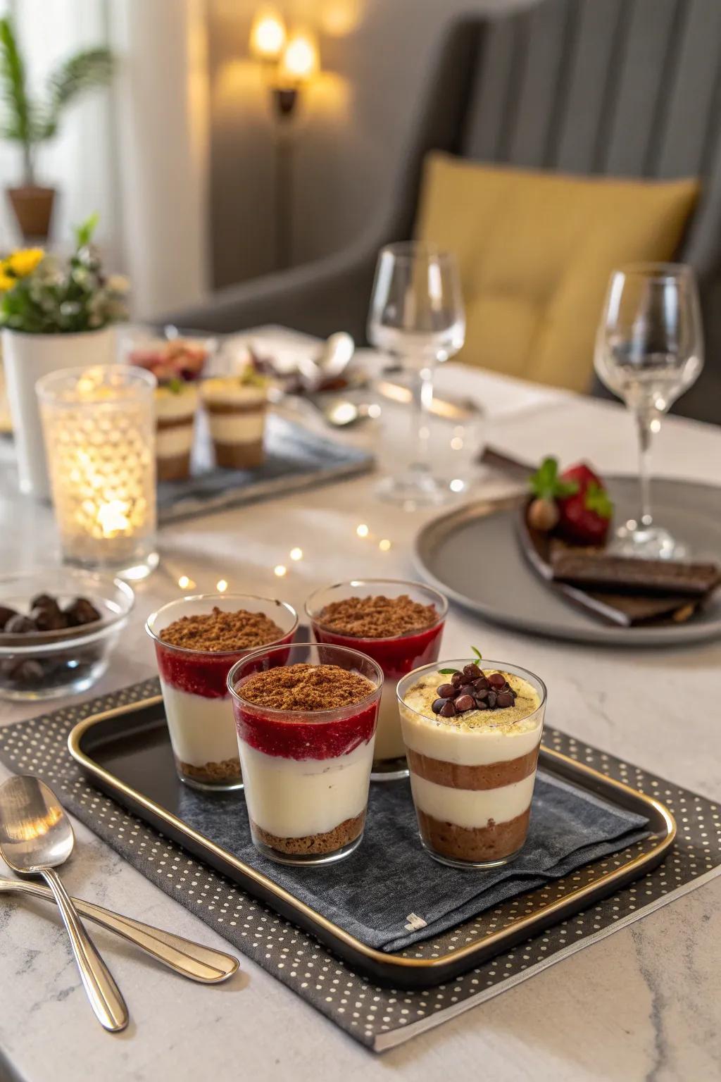 Mini dessert cups offering a sweet end to the party.