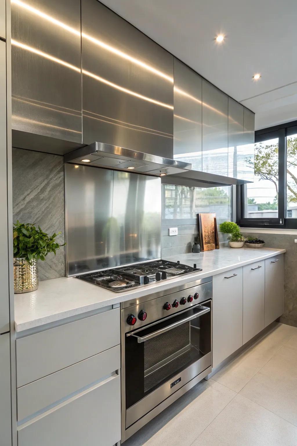 A stainless steel backsplash that makes a striking statement.