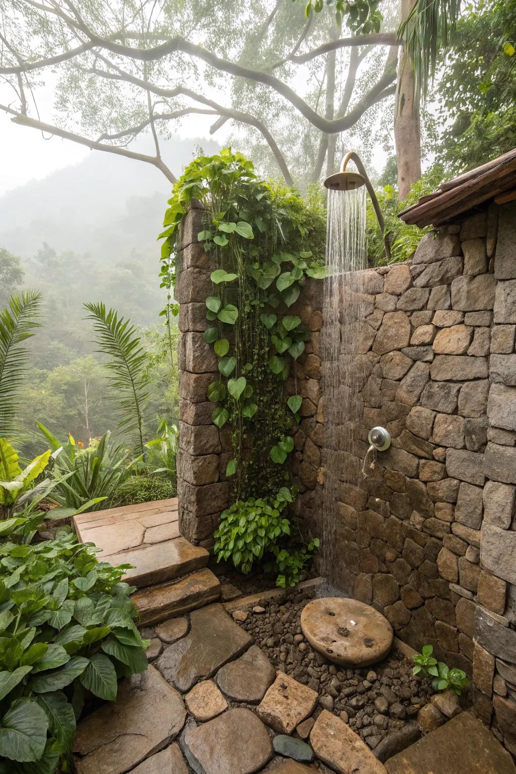 Enhance the natural feel of stone with lush greenery.