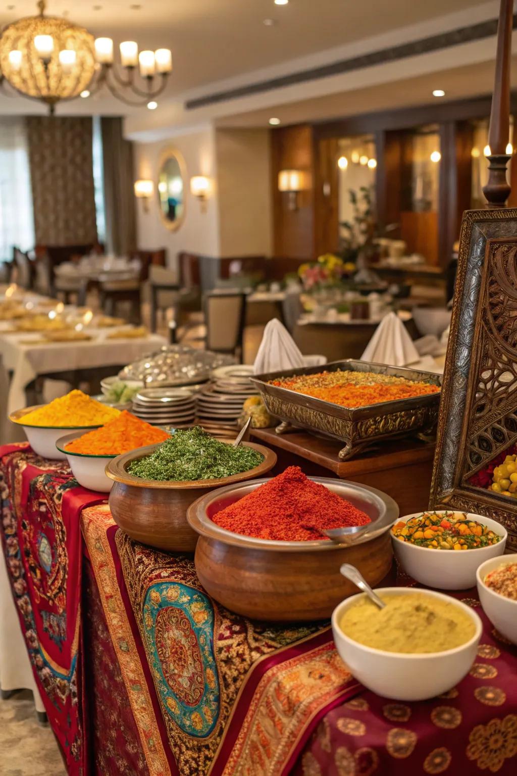 Cultural elements add a worldly touch to your buffet.