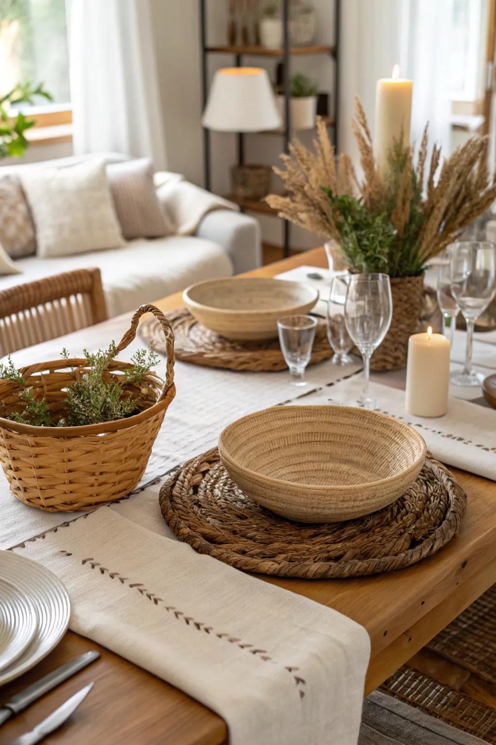 Natural textures add warmth and comfort to the table.