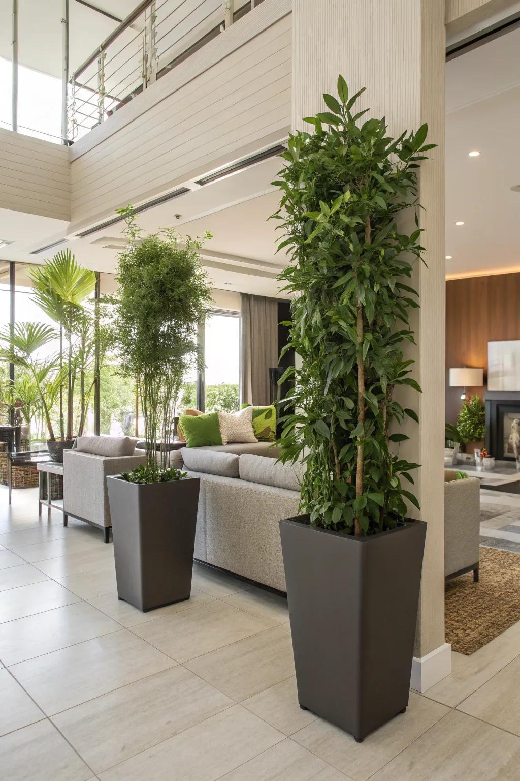 Divide spaces beautifully with tall planter dividers.