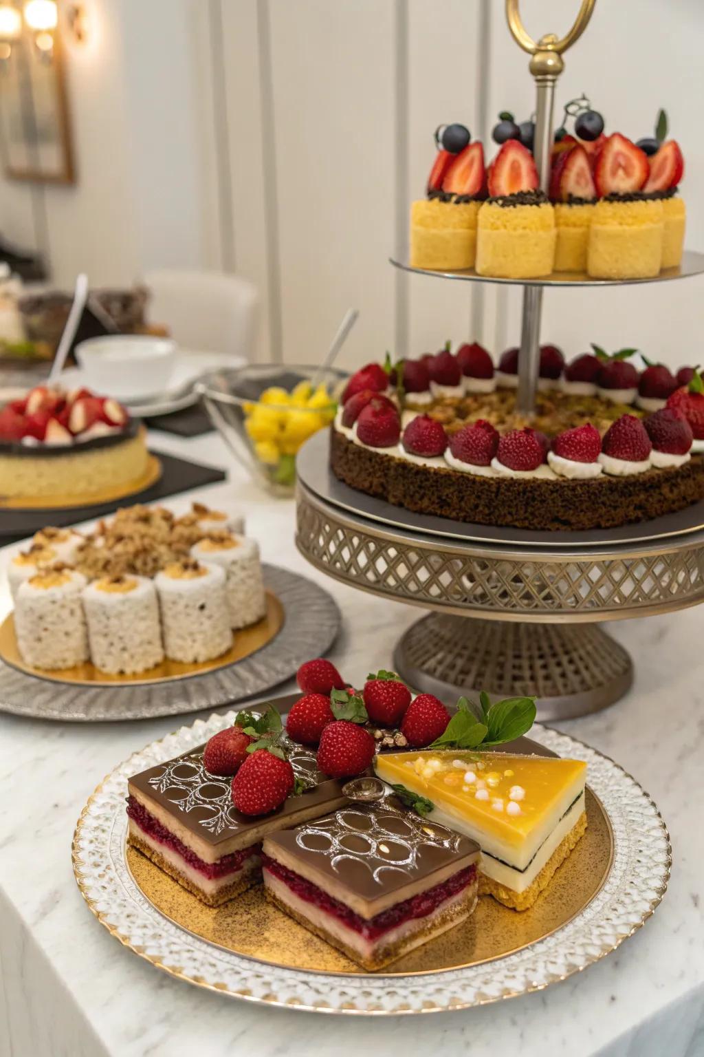 A delightful dessert display adds sweetness and visual interest to the tea party.