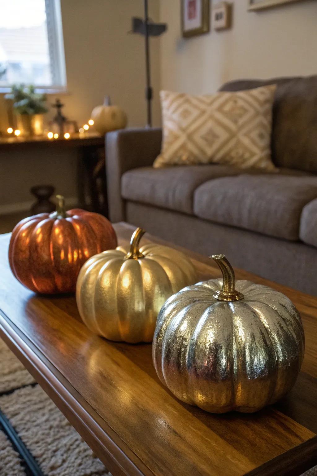 Chic metallic painted pumpkins for a modern look.