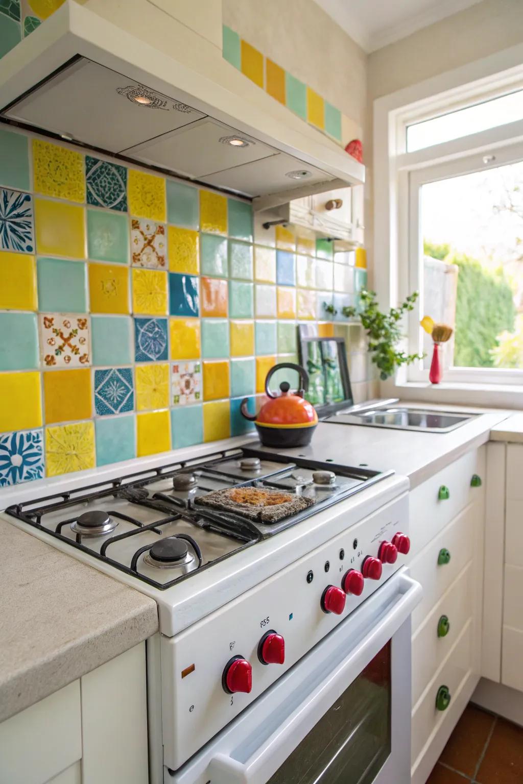 Colorful tiles inject energy and fun into your kitchen space.