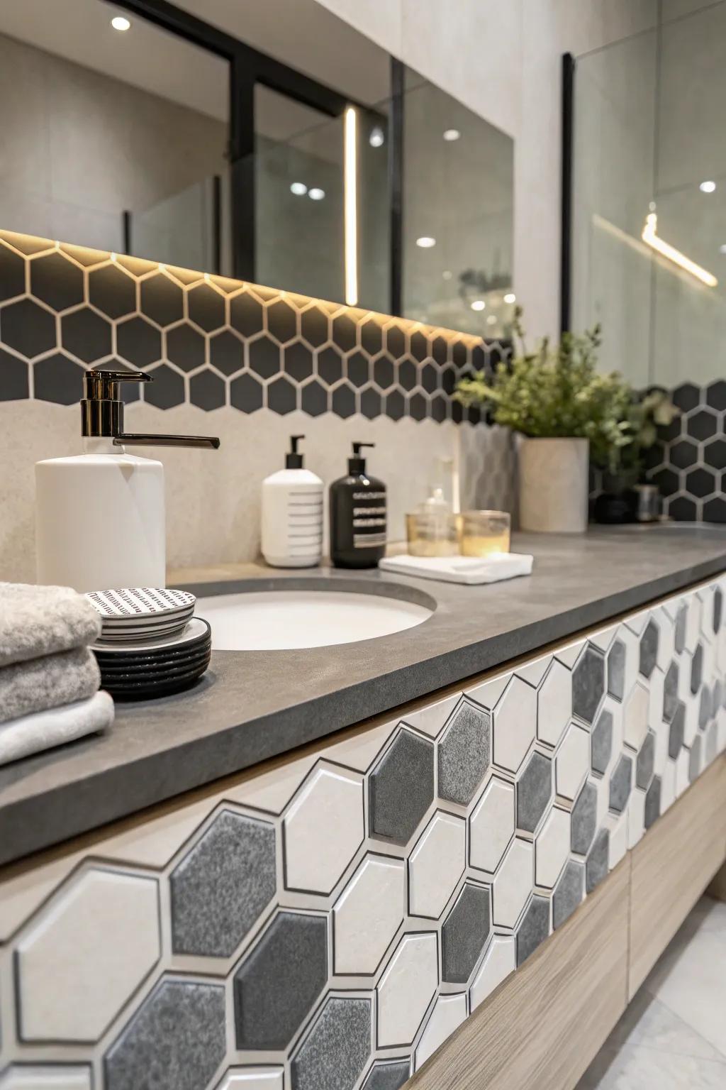 Geometric hexagon tiles for modern appeal.