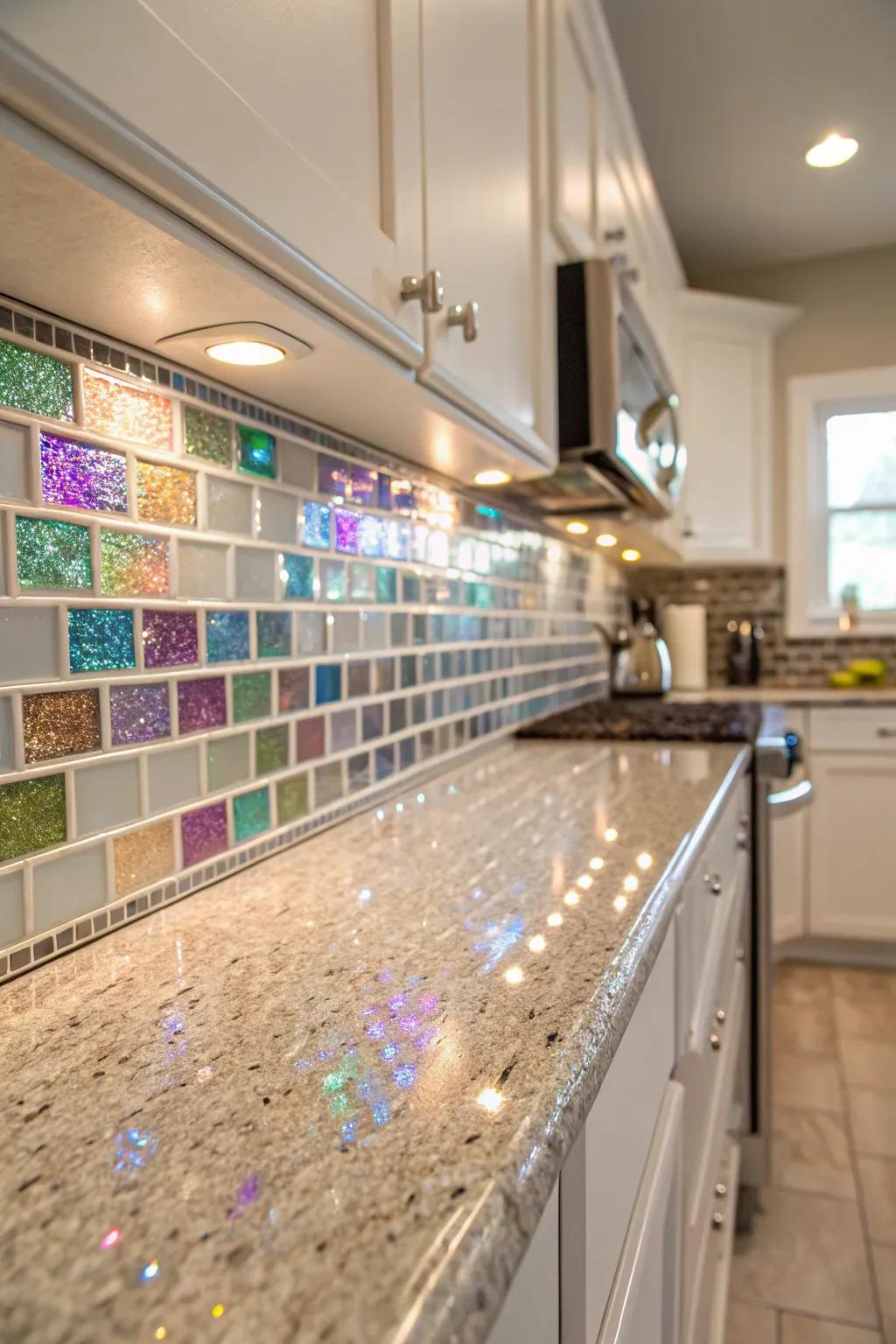 Glass trim adds a glamorous touch to tile installations.