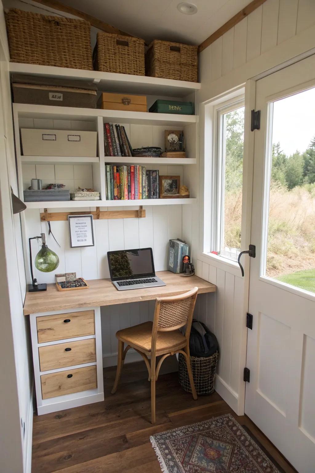 Closet offices offer privacy and functionality, tucked away in your tiny home.