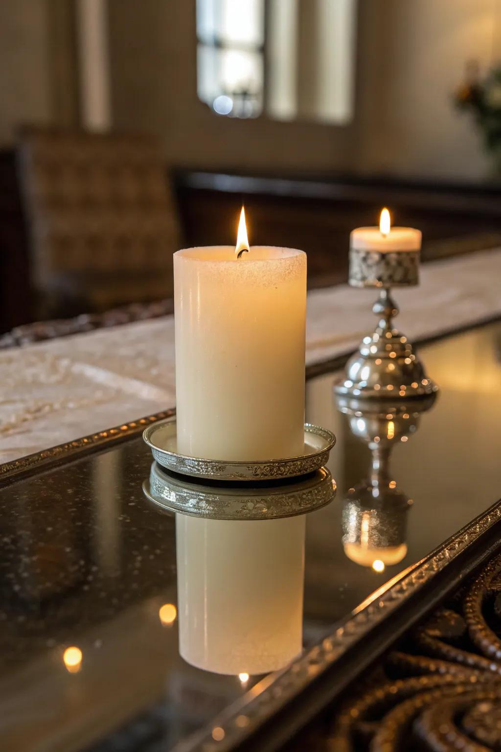 Mirror accents amplify the glow of the unity candle.