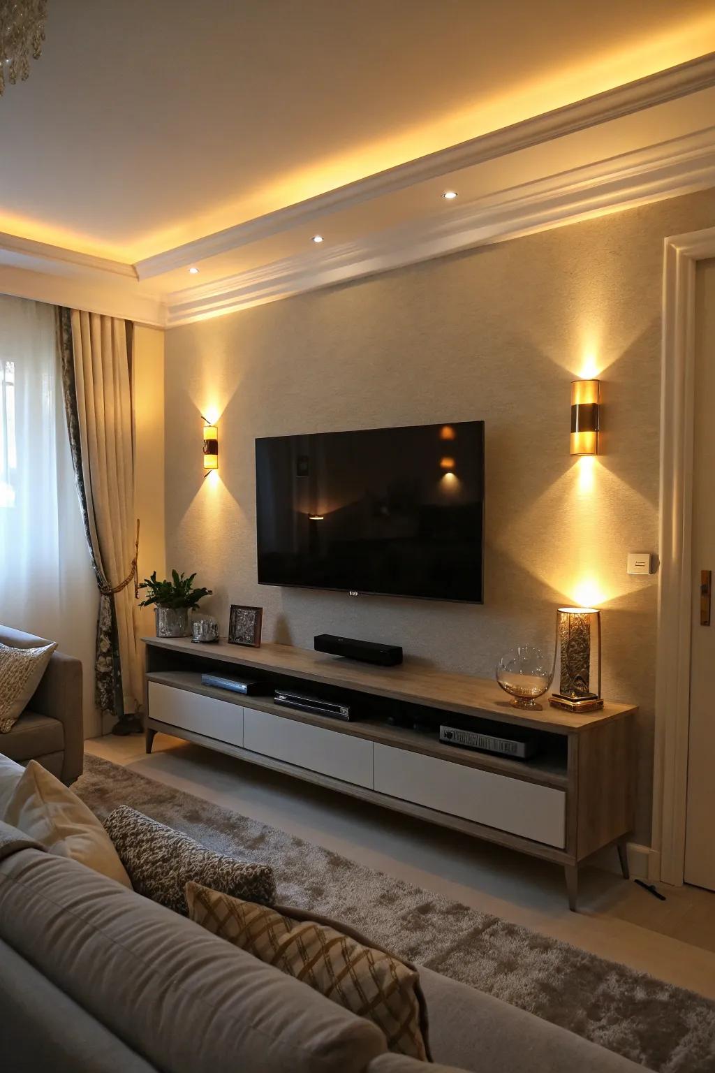 Lighting can dramatically enhance your TV area.