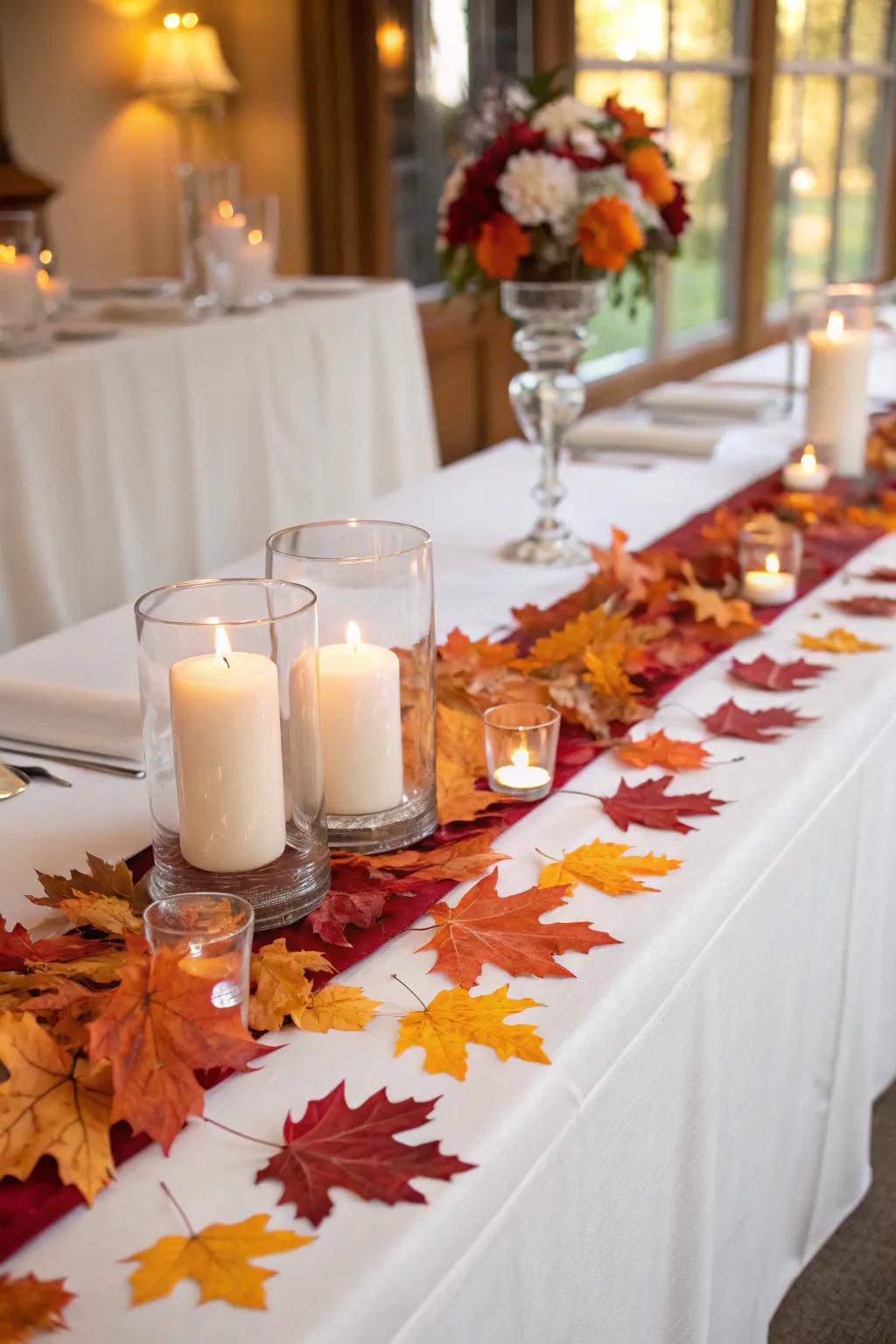 Seasonal touches enhance the wedding theme