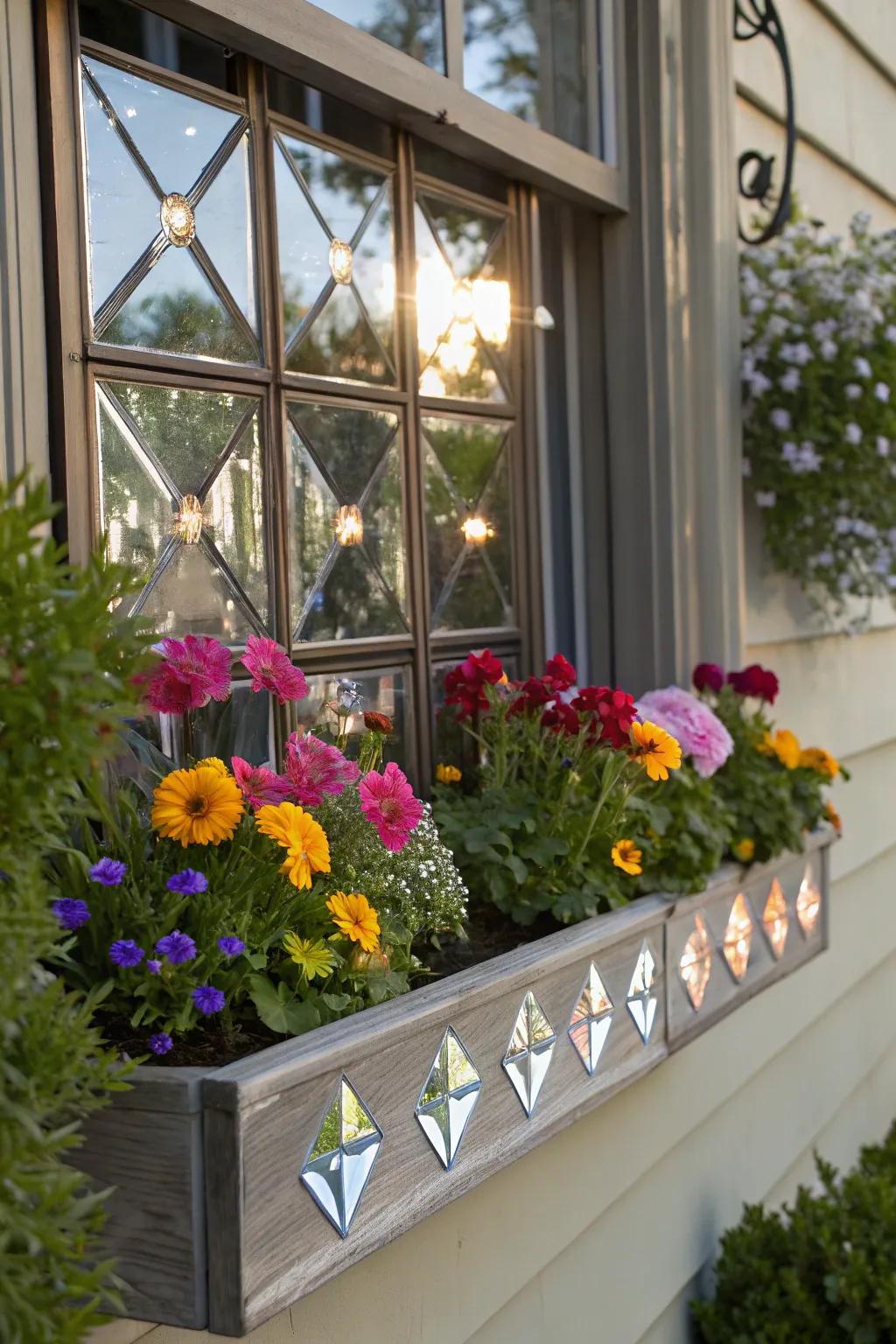 Mirrors in a window box create dazzling reflections