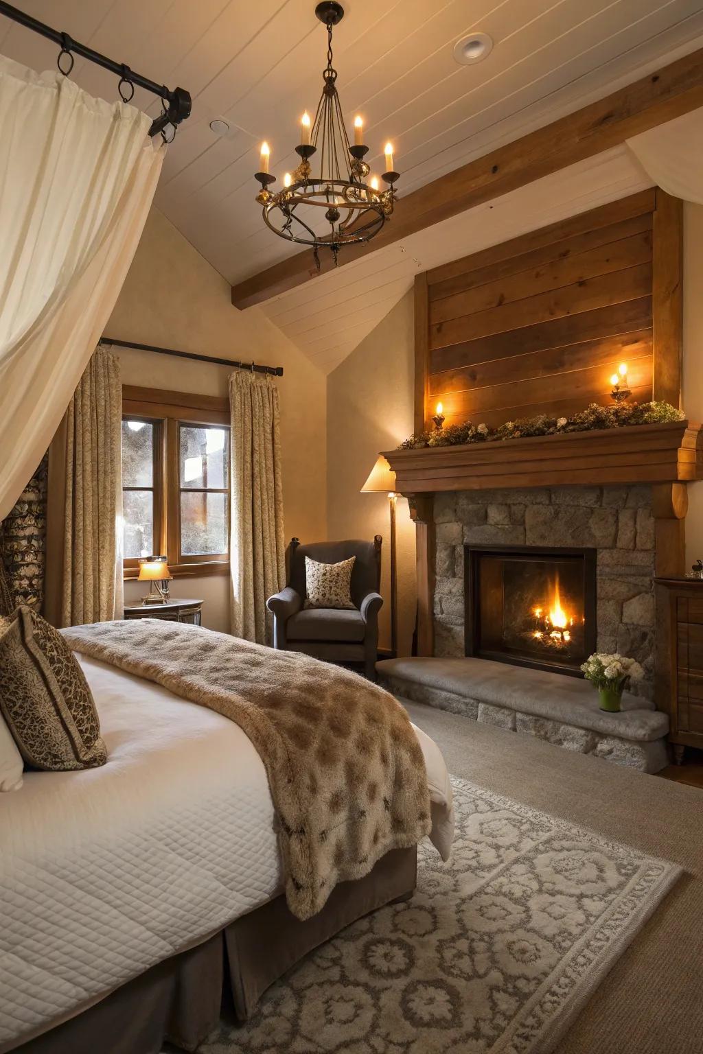 Create a cozy bedroom retreat with a fireplace.