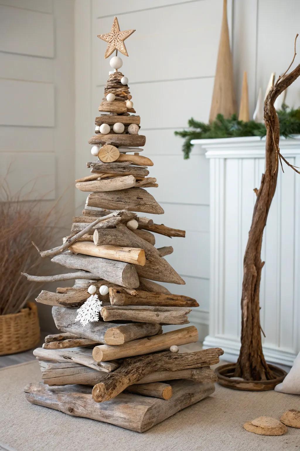 A unique driftwood tree that acts as a stunning focal point.